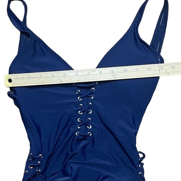 NWT TiniBikini Swimwear Blue Deep V Lace Up One Piece Swimsuit Size Small Sexy! - Picture 15 of 16